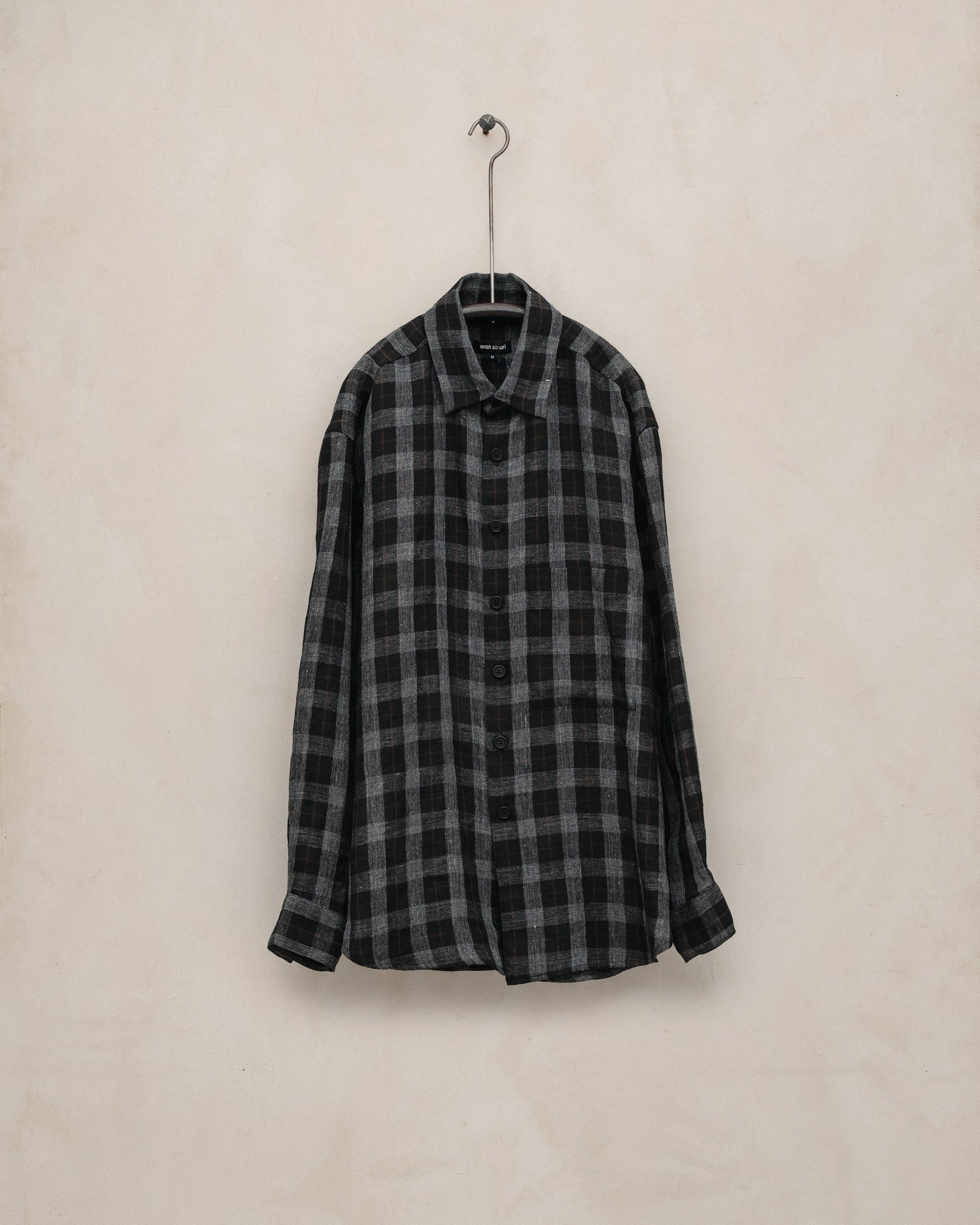 Big Shirt Two - Yarn Dyed Linen Check, Charcoal/Brown/Black