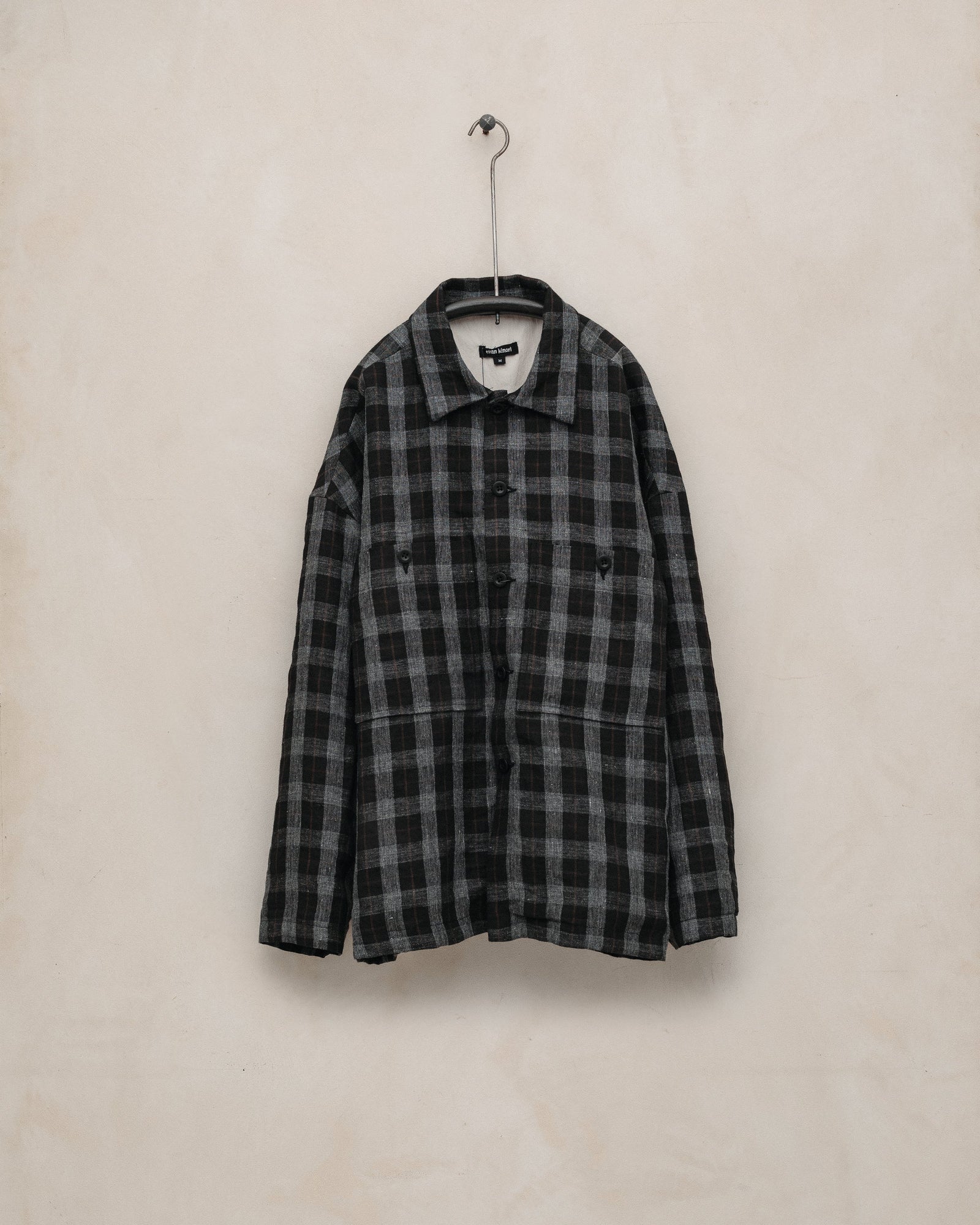 Field Shirt Two - Yarn Dyed Linen Check, Charcoal/Brown/Black