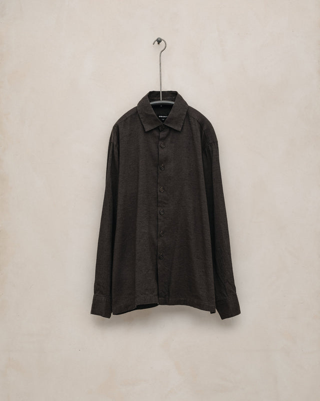 Flat Hem Shirt - Yarn Dyed Linen/Cotton Summercloth, Brown/Navy