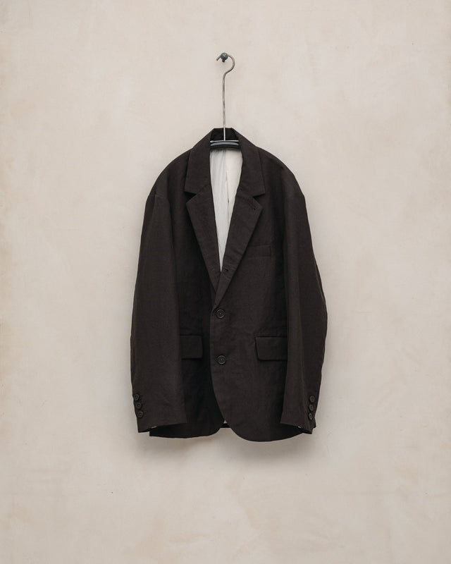 Three Button Jacket - Worsted Wool/Linen Canvas, Dark Brown