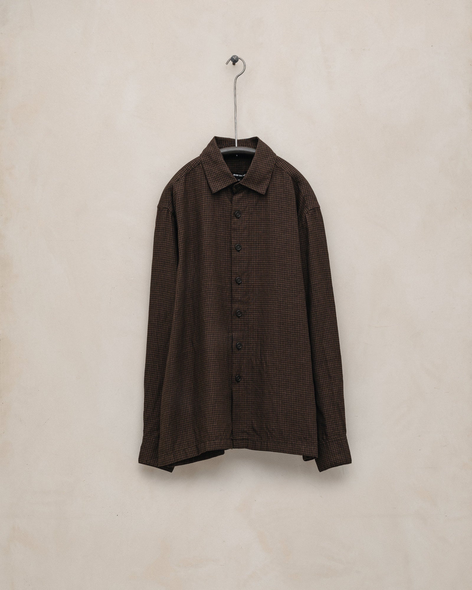 Flat Hem Shirt - Logwood Linen Check, Brown/Black (Logwood Overdye)