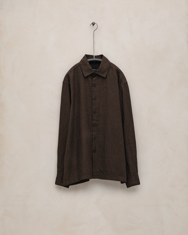 Flat Hem Shirt - Logwood Linen Check, Brown/Black (Logwood Overdye)