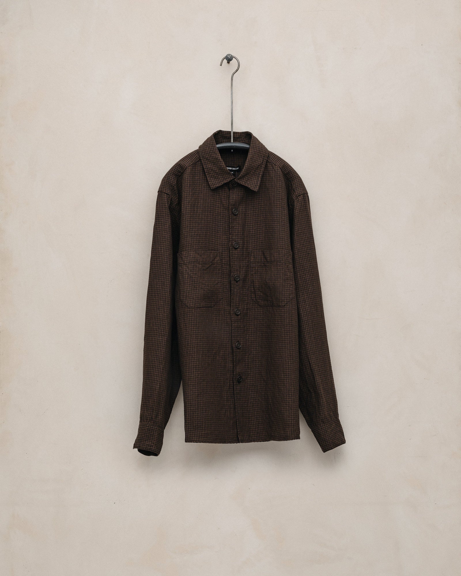 Two Pocket Shirt - Logwood Linen Check, Brown/Black (Logwood Overdye)