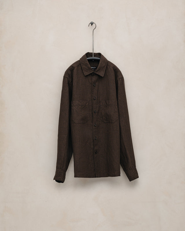 Two Pocket Shirt - Logwood Linen Check, Brown/Black (Logwood Overdye)