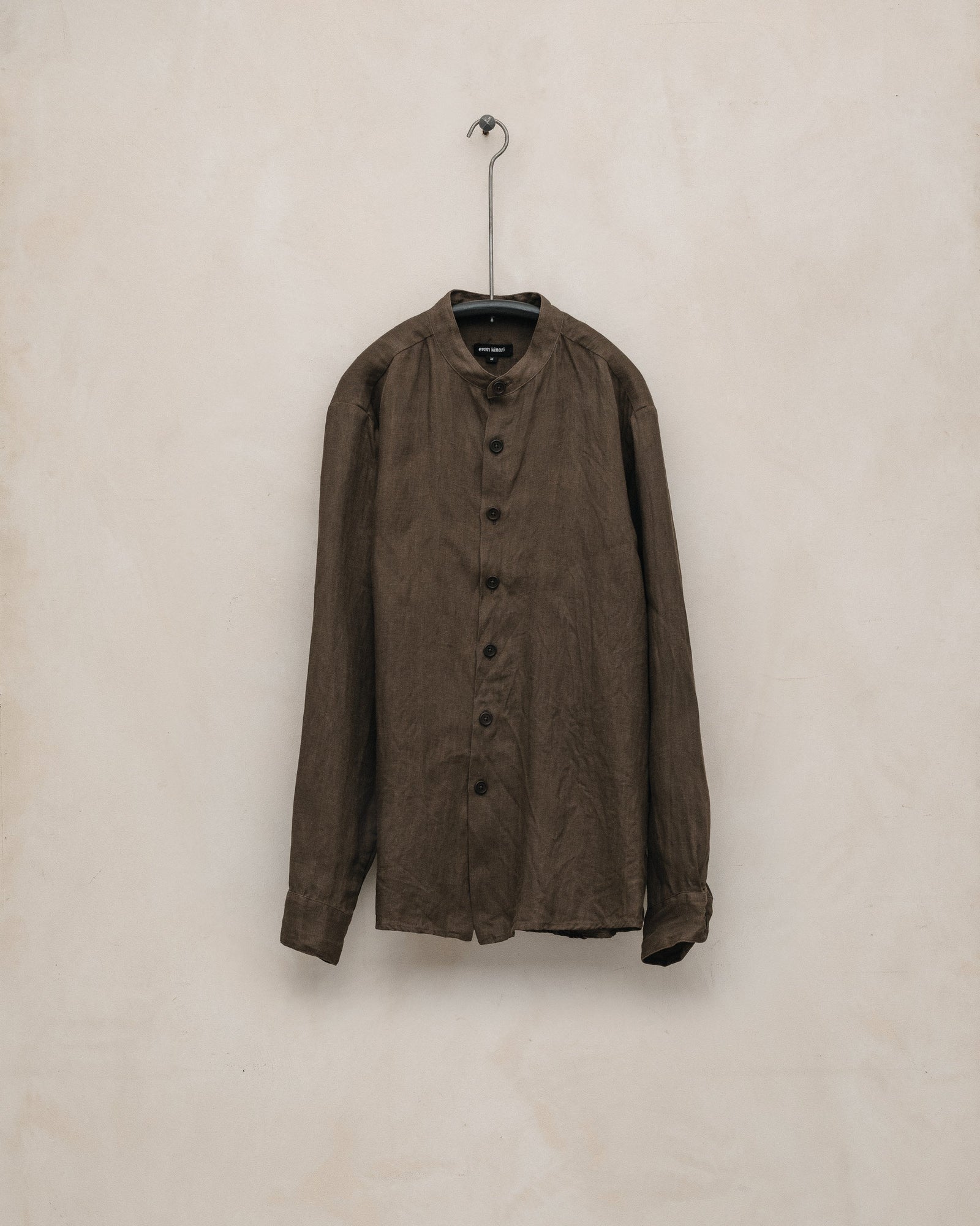 Band Collar Shirt - Sumi Ink Hemp Twill, Dark Olive