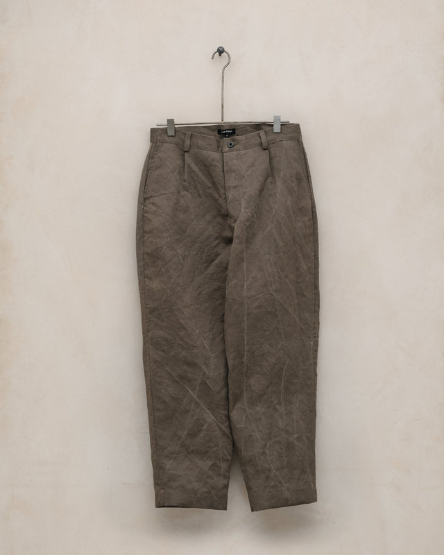 Single Pleat Pant - Natural Dye Cotton/Washi Herringbone, Iron (Persimmon/Iron Natural Dye)