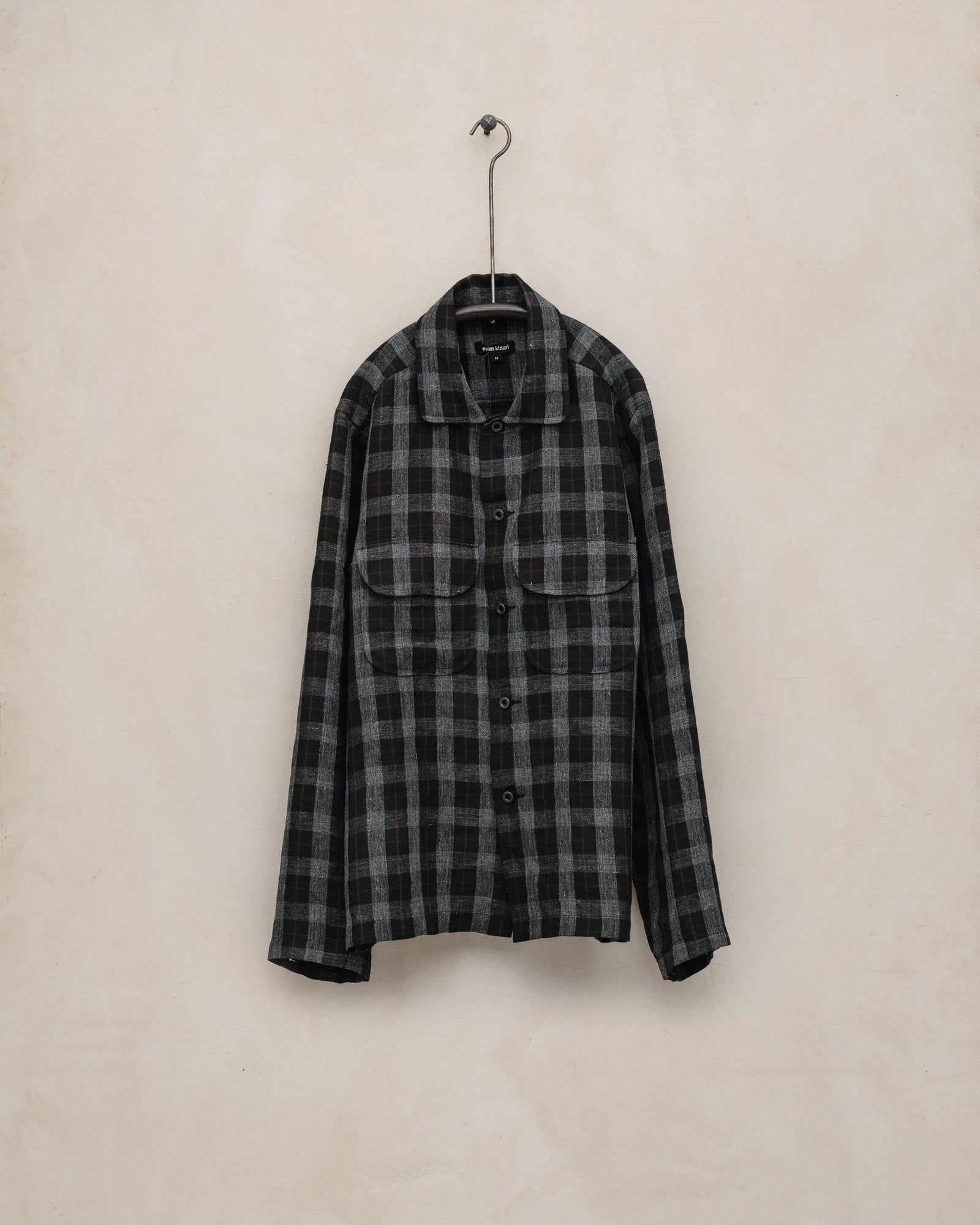 Field Shirt - Yarn Dyed Linen Check, Charcoal/Brown/Black