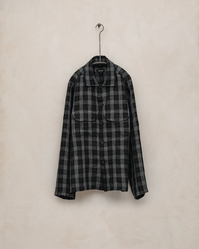Field Shirt - Yarn Dyed Linen Check, Charcoal/Brown/Black