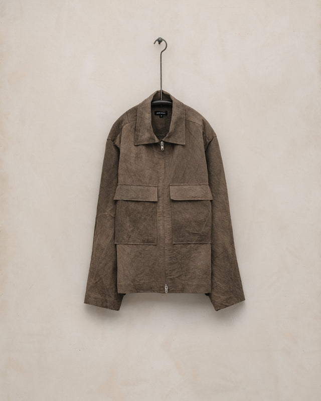 Zip Jacket - Natural Dye Cotton/Washi Twill, Brown (Persimmon/Iron Dye)