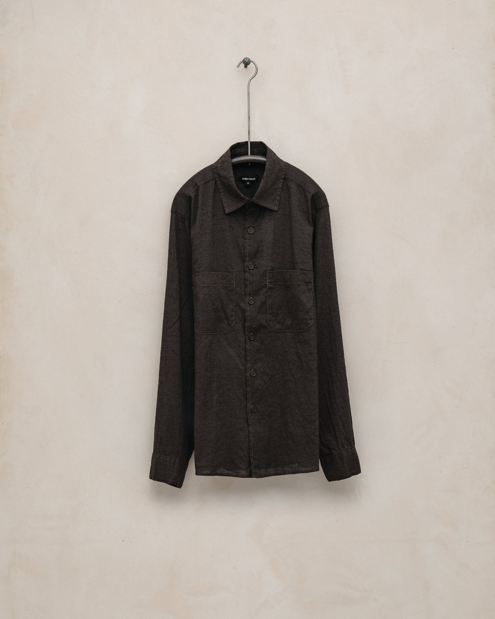 Two Pocket Shirt - Yarn Dyed Linen/Cotton Summercloth, Brown/Navy