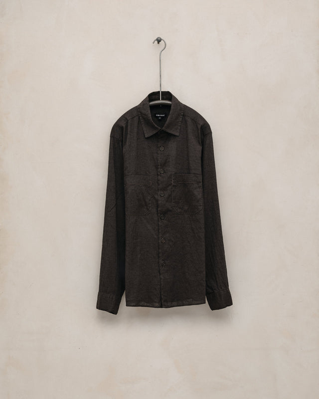 Two Pocket Shirt - Yarn Dyed Linen/Cotton Summercloth, Brown/Navy