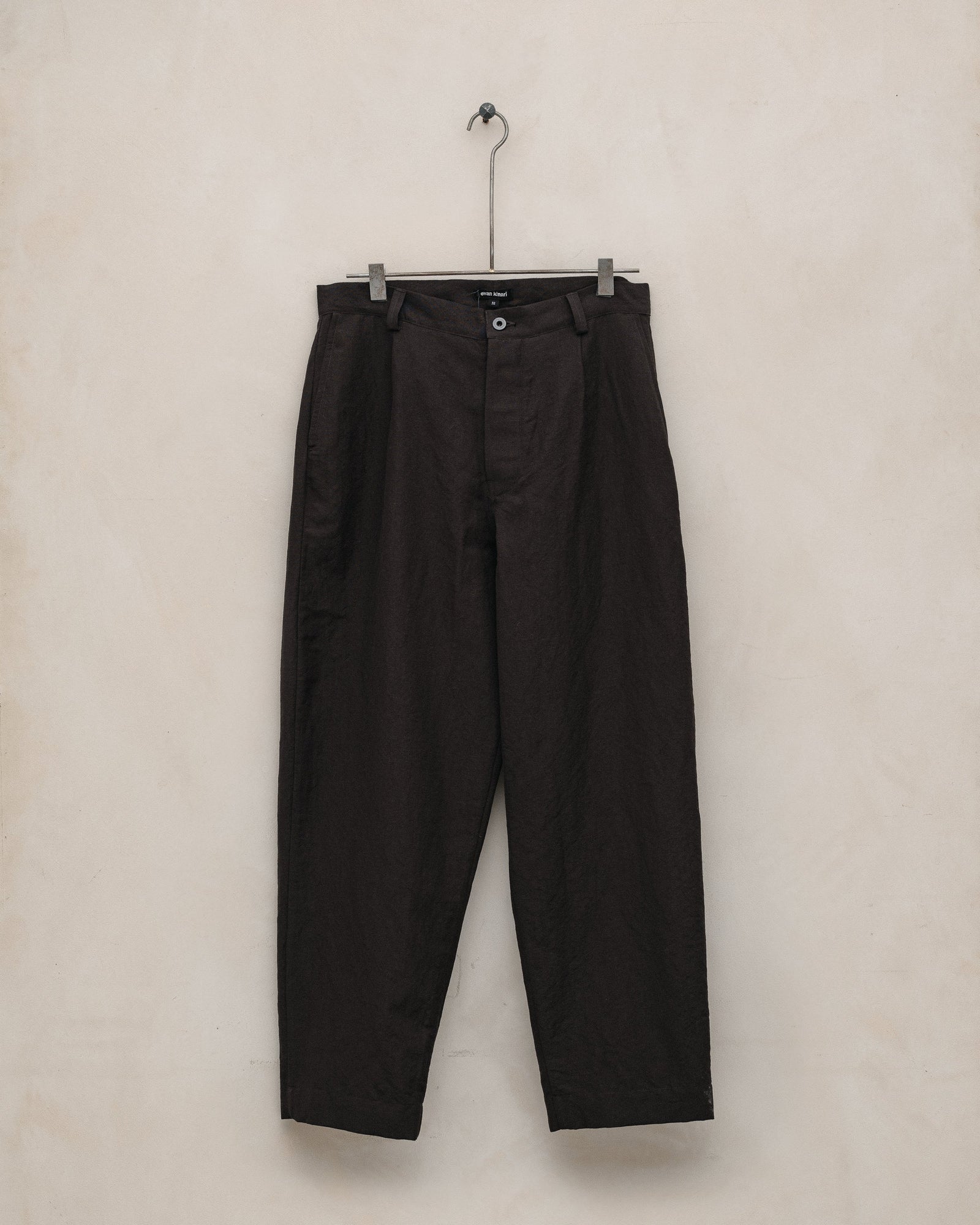 Single Pleat Pant - Worsted Wool/Linen Canvas, Dark Brown