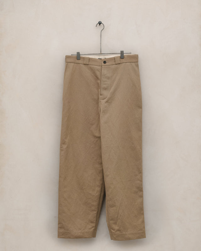 Flat Front Pant - Gallnut Cotton/Washi Twill, Khaki (Natural Gallnut Dye)