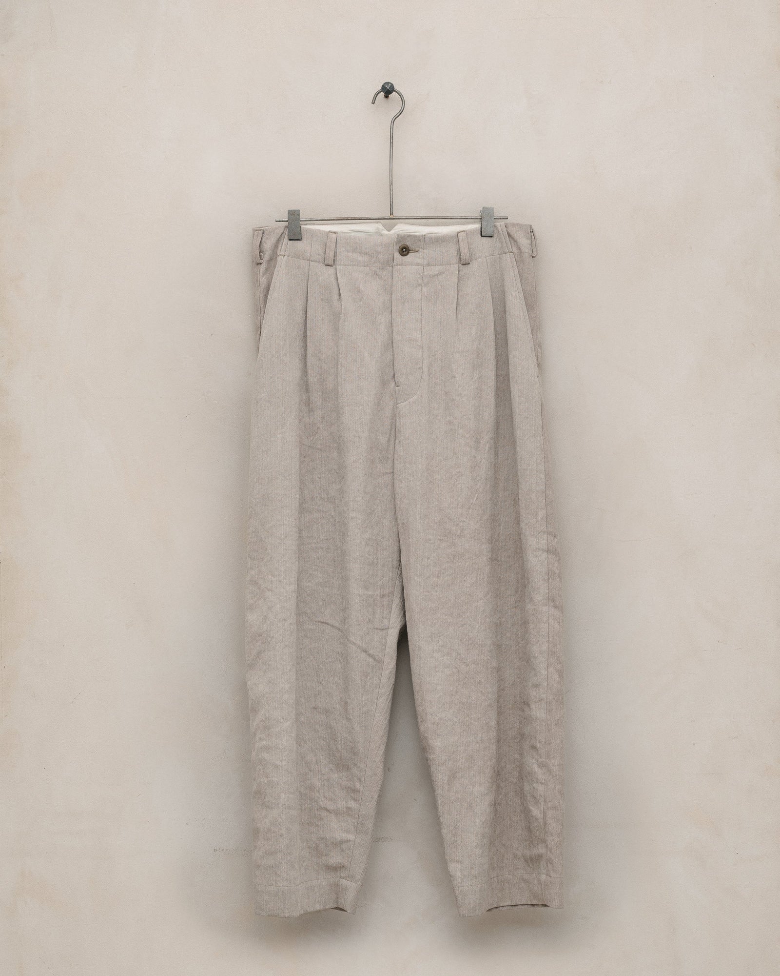 Two Pleat Pant - Cold Dyed Linen/Cotton Herringbone, Dark Beige (Cold Dye)