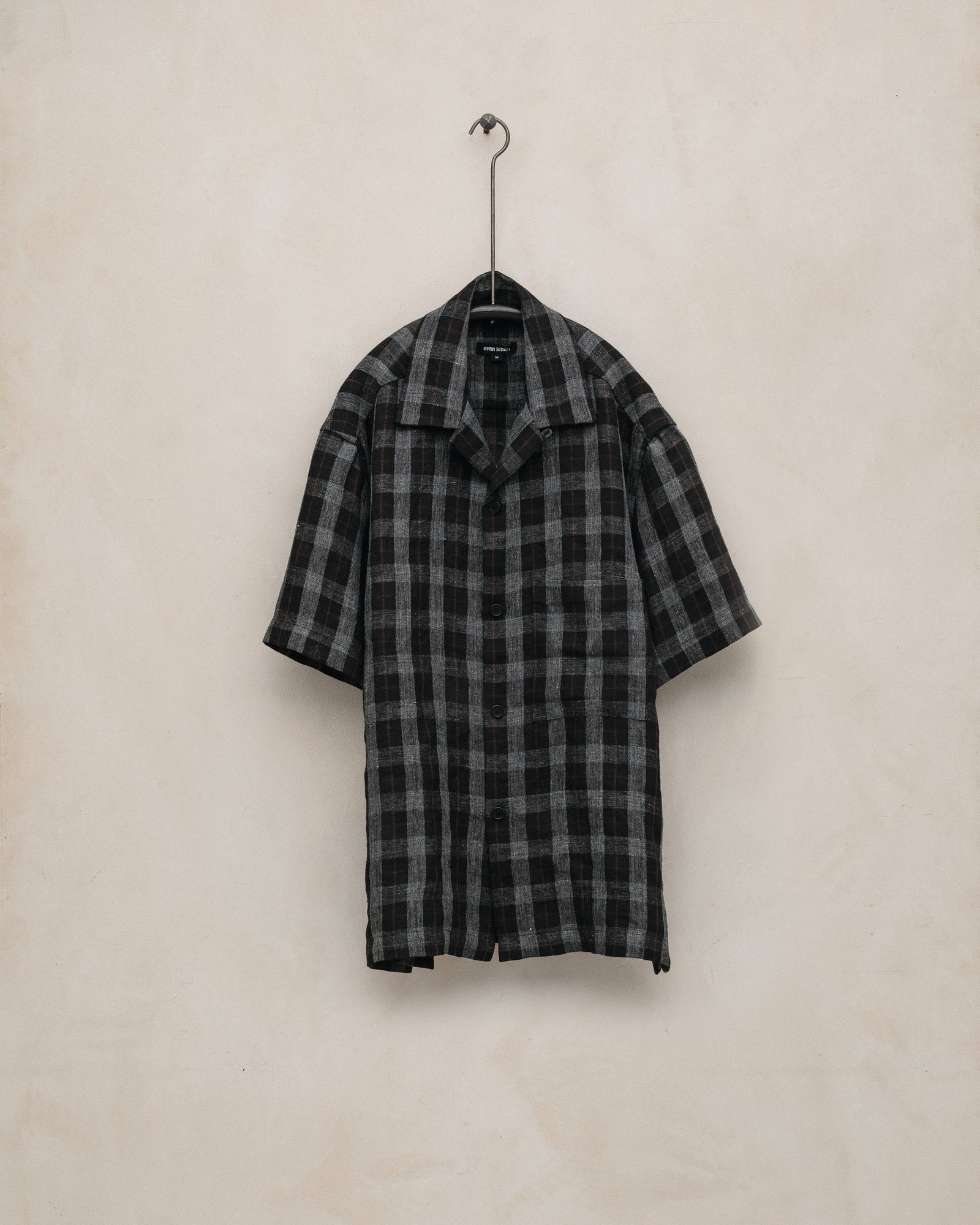 Short Sleeve Shirt - Yarn Dyed Linen Check, Charcoal/Brown/Black