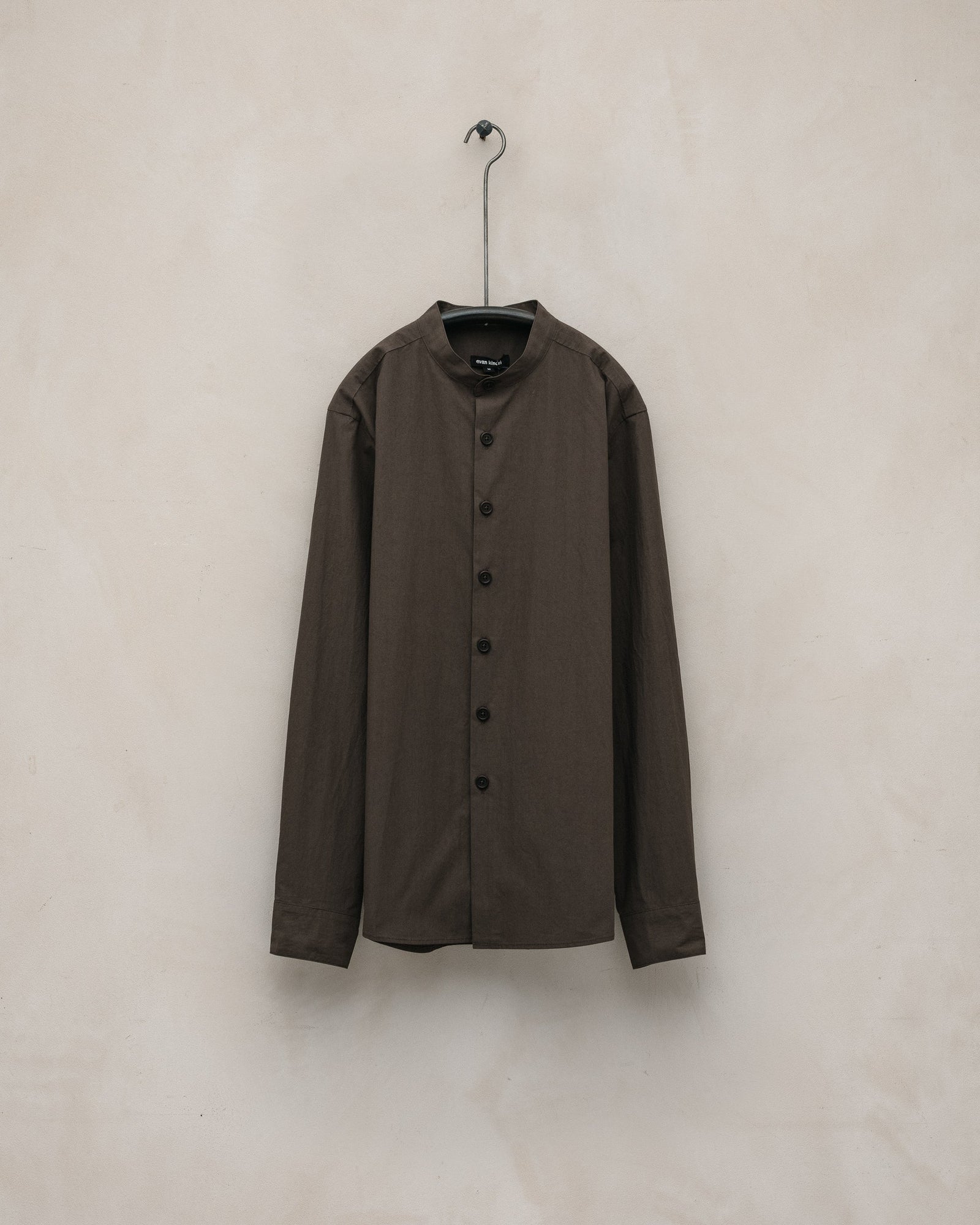 Band Collar Shirt Organic Cotton Typewriter Anthracite
