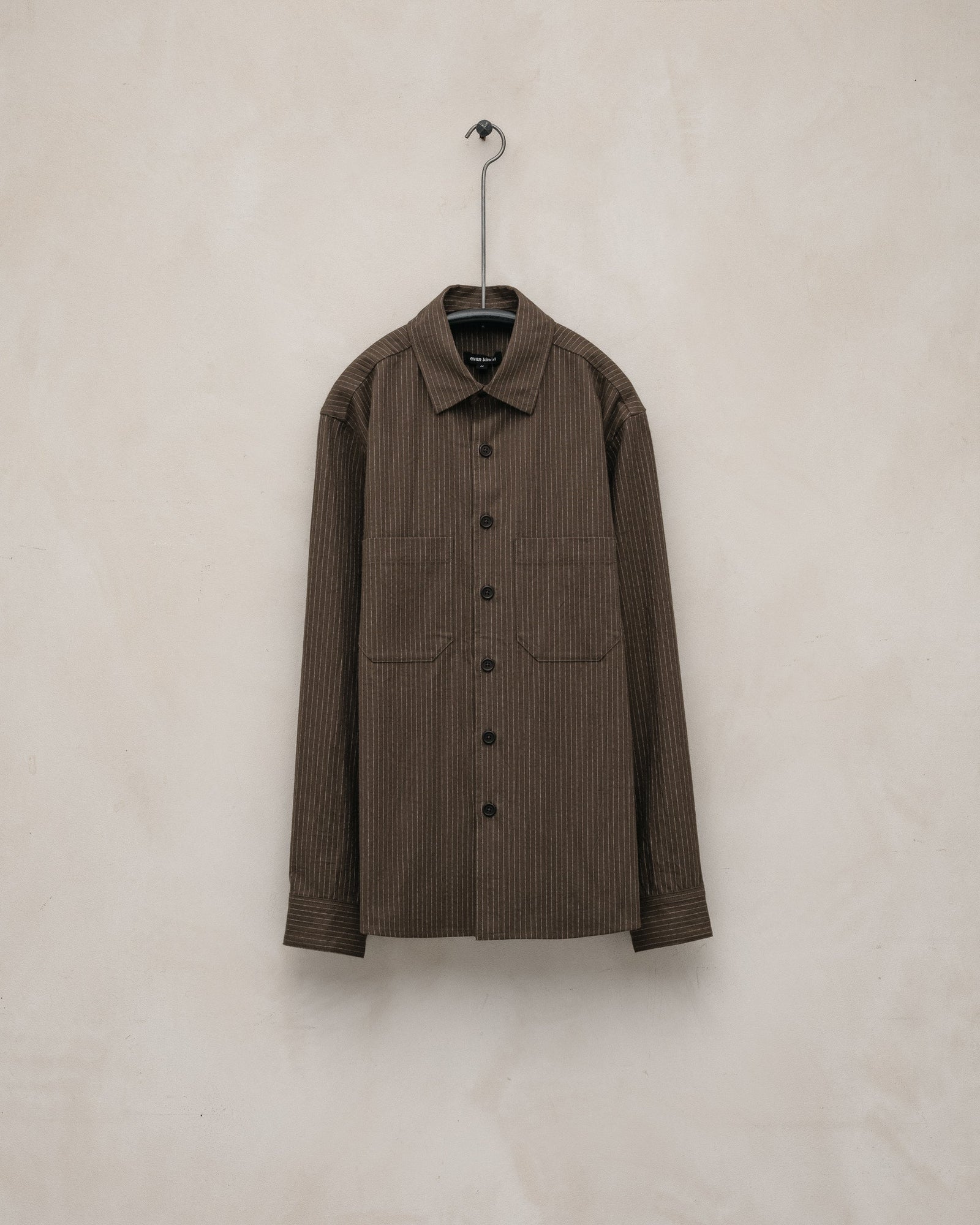Two Pocket Shirt - Yarn Dyed Cotton Stripe, Olive/Natural