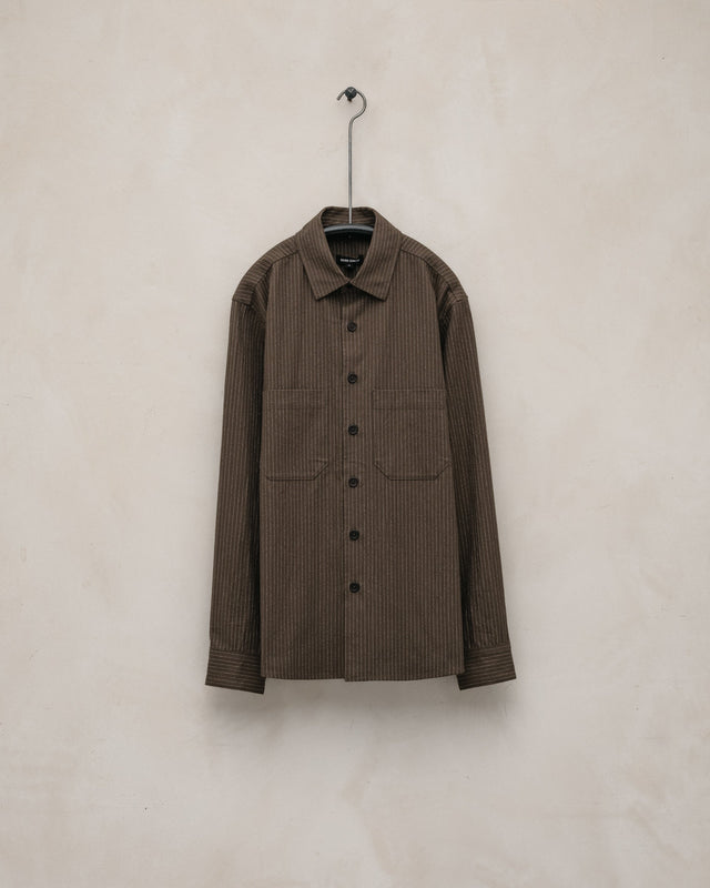 Two Pocket Shirt - Yarn Dyed Cotton Stripe, Olive/Natural