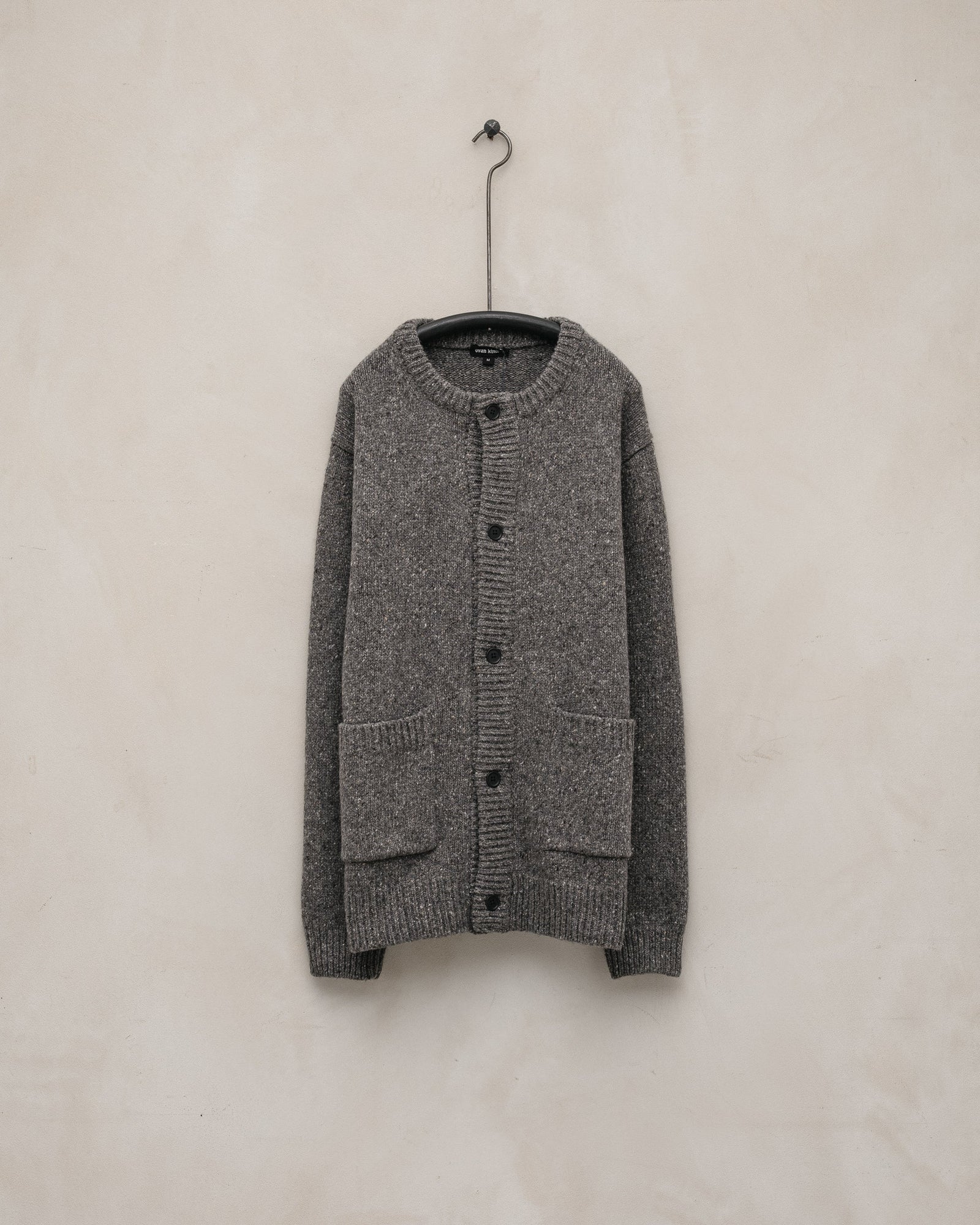 Crewneck Cardigan - Wool Tweed, Heather Grey