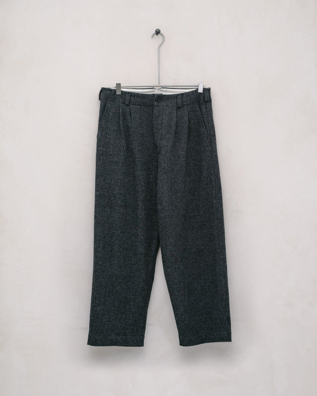 Two Pleat Pant - Brushed Wool/Cotton Houndstooth, Grey/Black