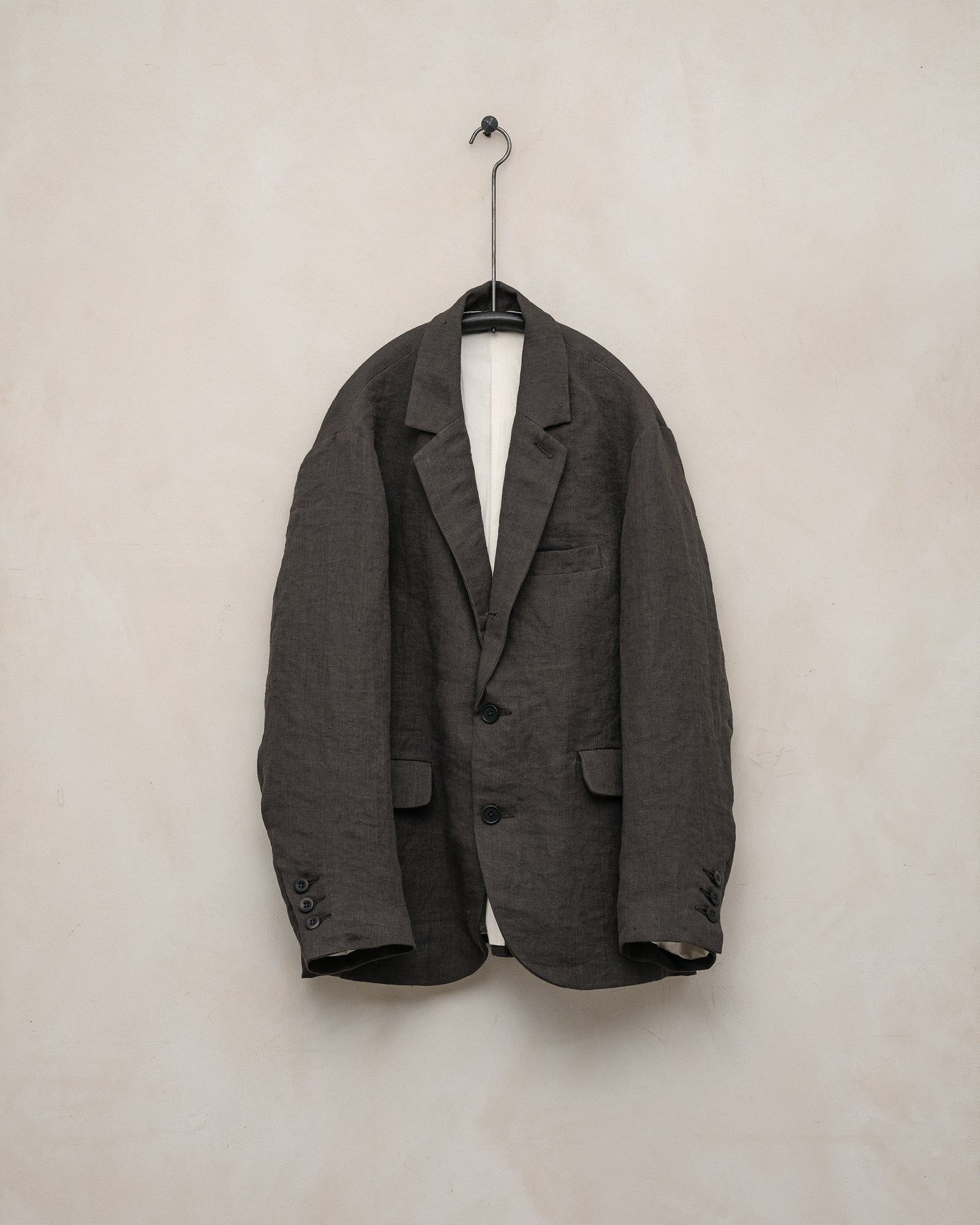Three Button Jacket Dobby Weave Hemp Shale Grey