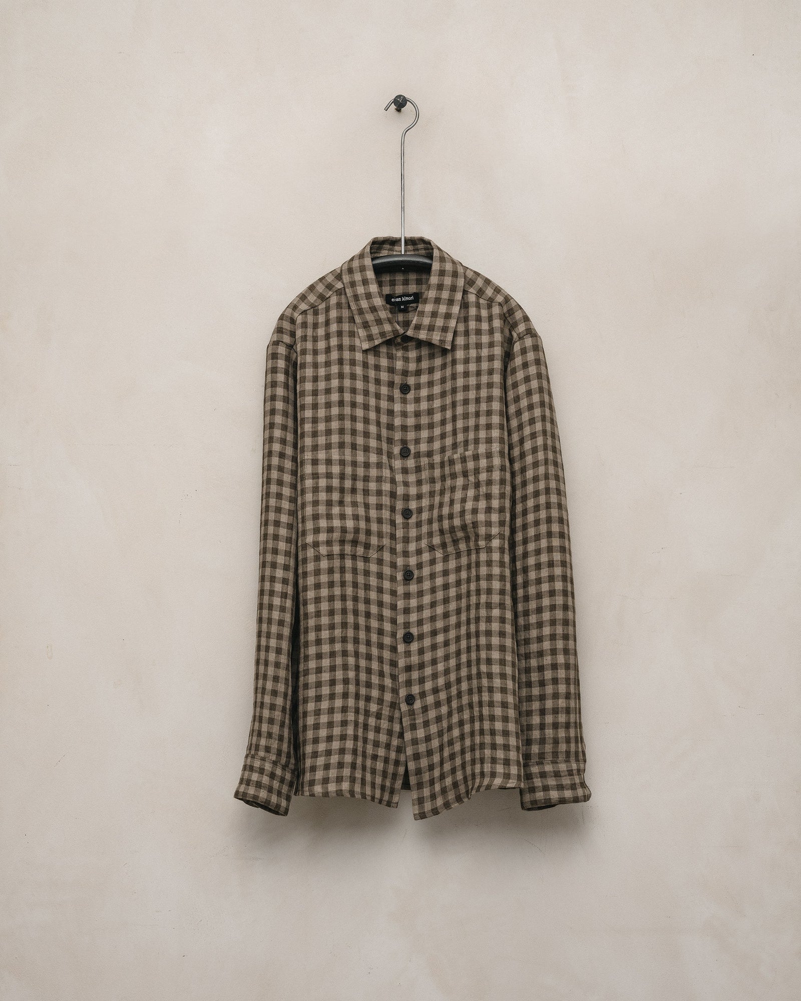 Two Pocket Shirt - Yarn Dyed Linen Check, Beige/Brown
