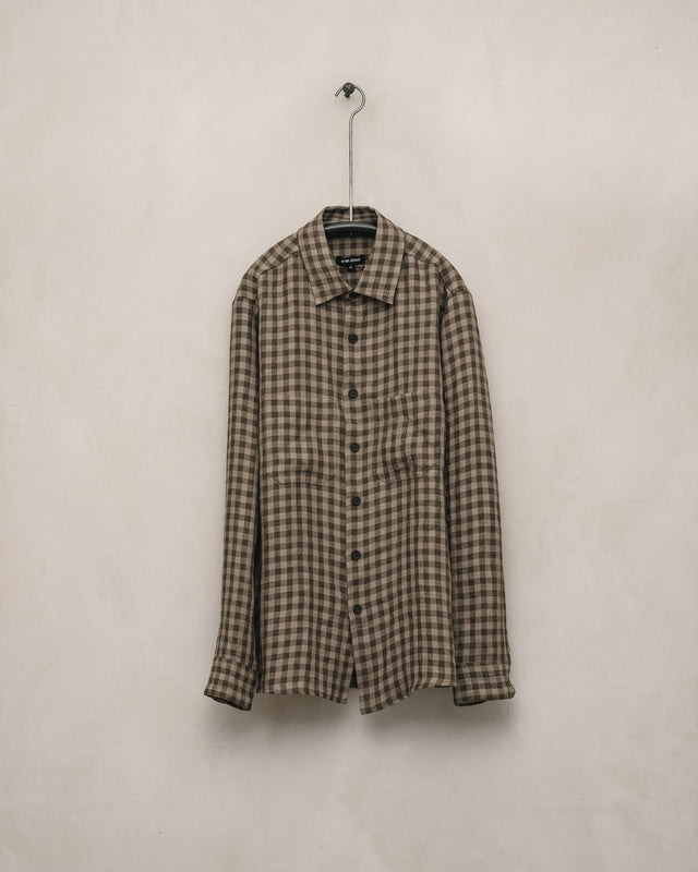 Two Pocket Shirt - Yarn Dyed Linen Check, Beige/Brown
