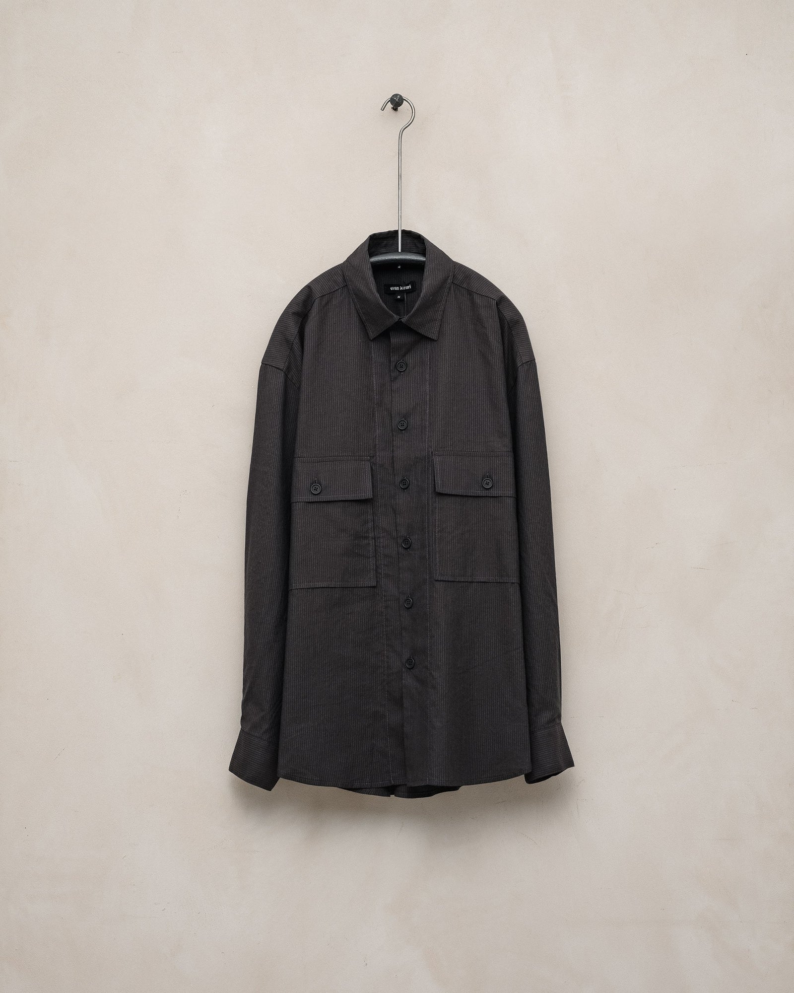 Big Shirt - Cotton/Linen/Silk Stripe, Brown/Charcoal