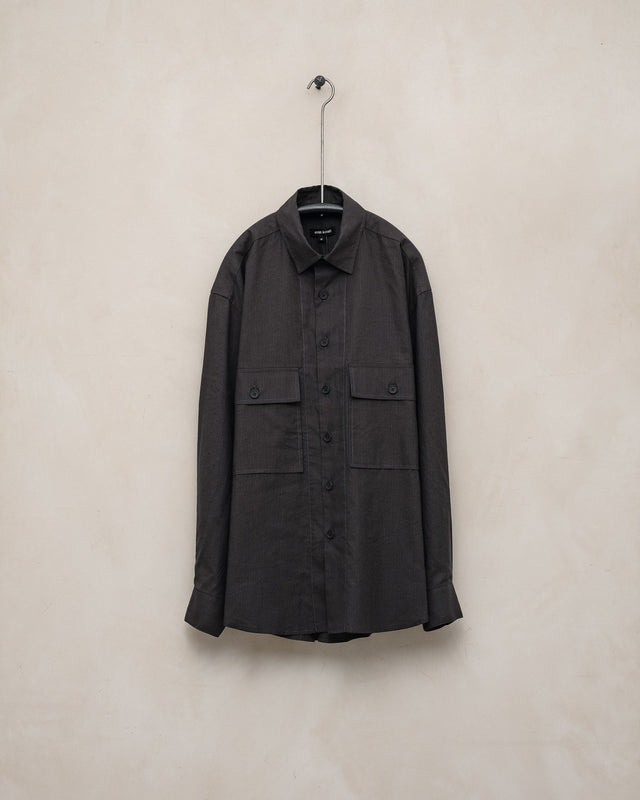 Big Shirt - Cotton/Linen/Silk Stripe, Brown/Charcoal
