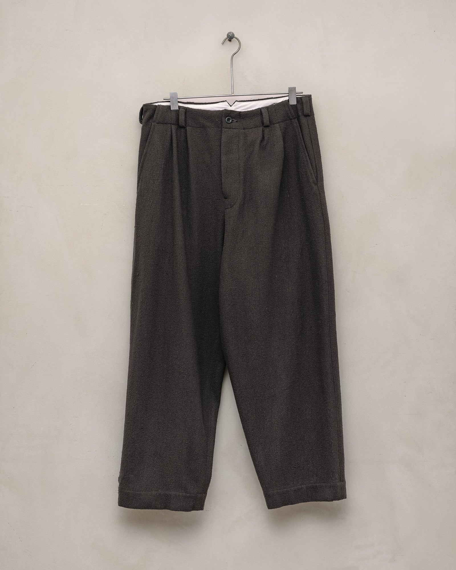 Two Pleat Pant Raw Silk Noil Charcoal