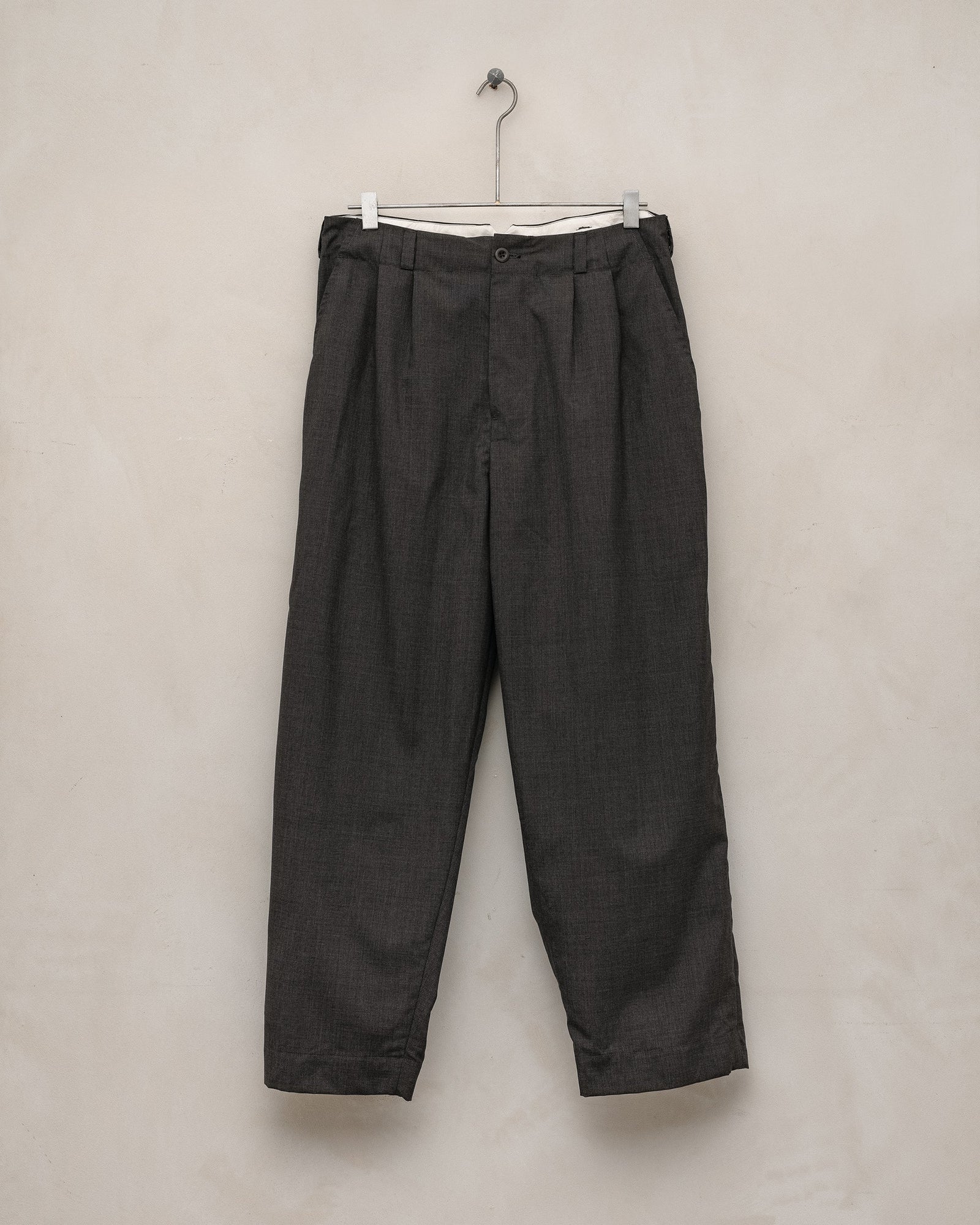 Two Pleat Pant - Yarn Dyed Tropical Worsted Wool, Charcoal/Brown