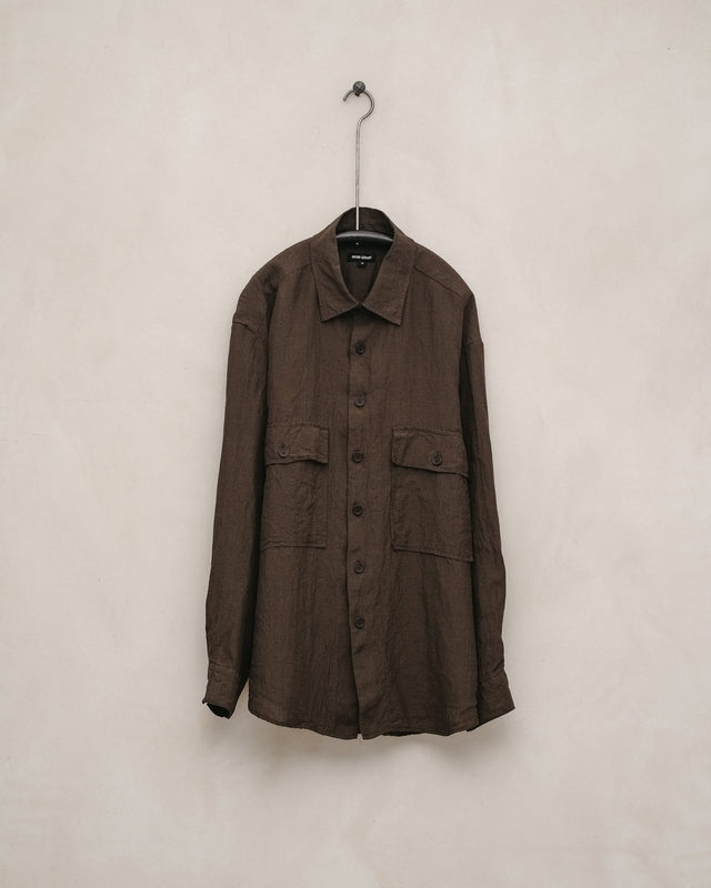 Big Shirt - Yarn Dyed Linen Puppytooth, Brown