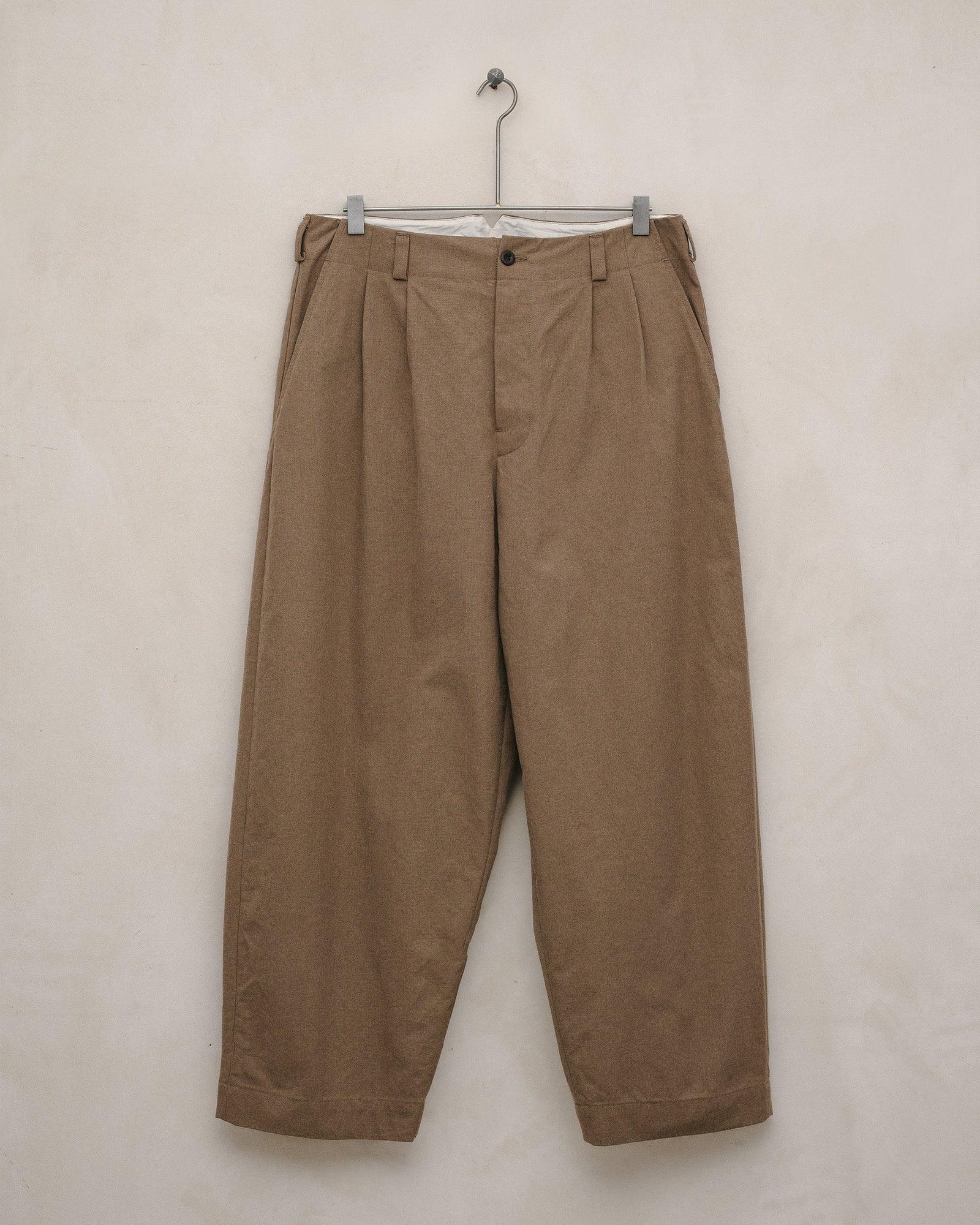 Two Pleat Pant - Undyed Organic Cotton Canvas, Brown (Iron Mordant)