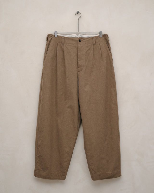 Two Pleat Pant - Undyed Organic Cotton Canvas, Brown (Iron Mordant)
