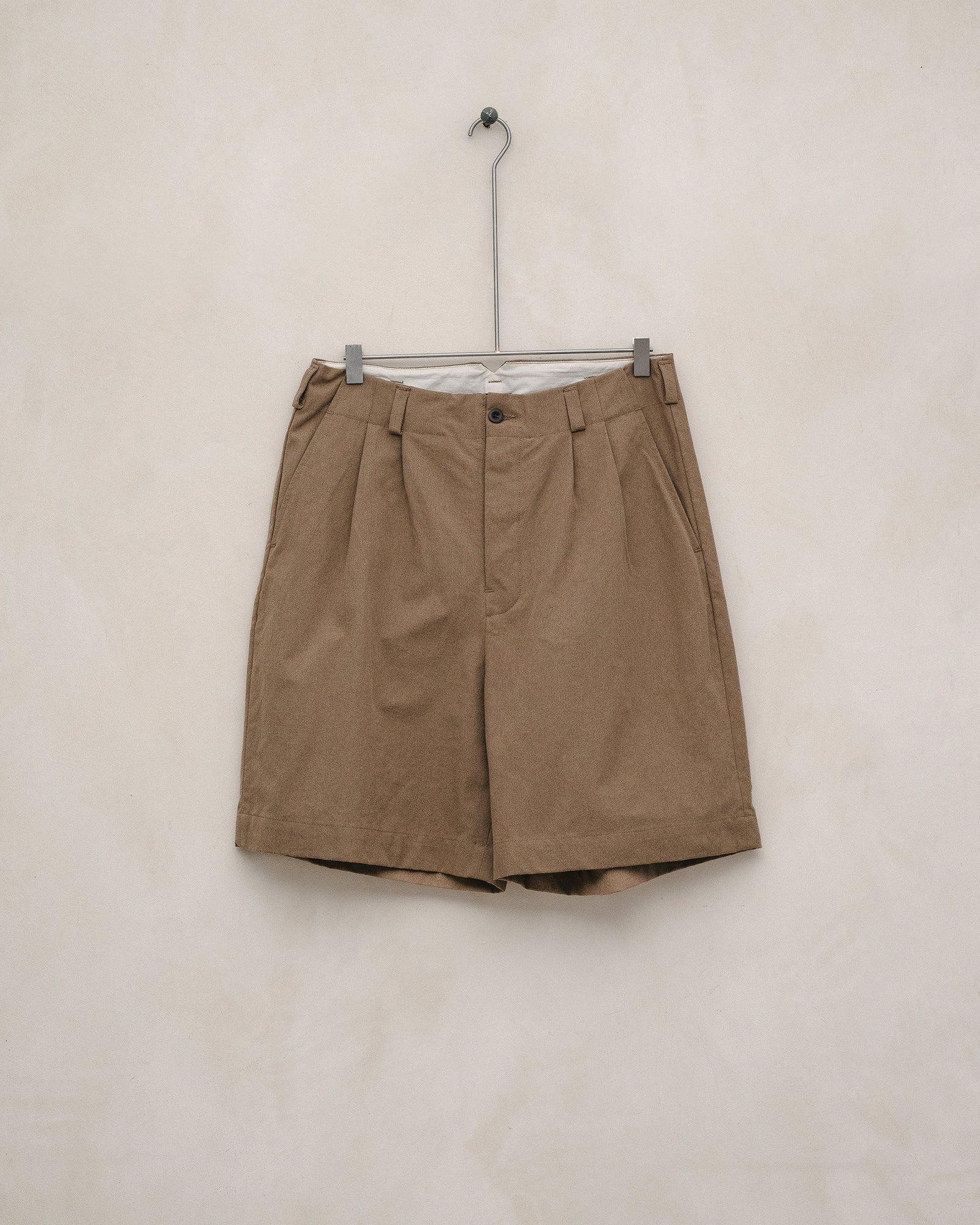 Two Pleat Short - Undyed Organic Cotton Canvas, Brown (Iron Mordant)