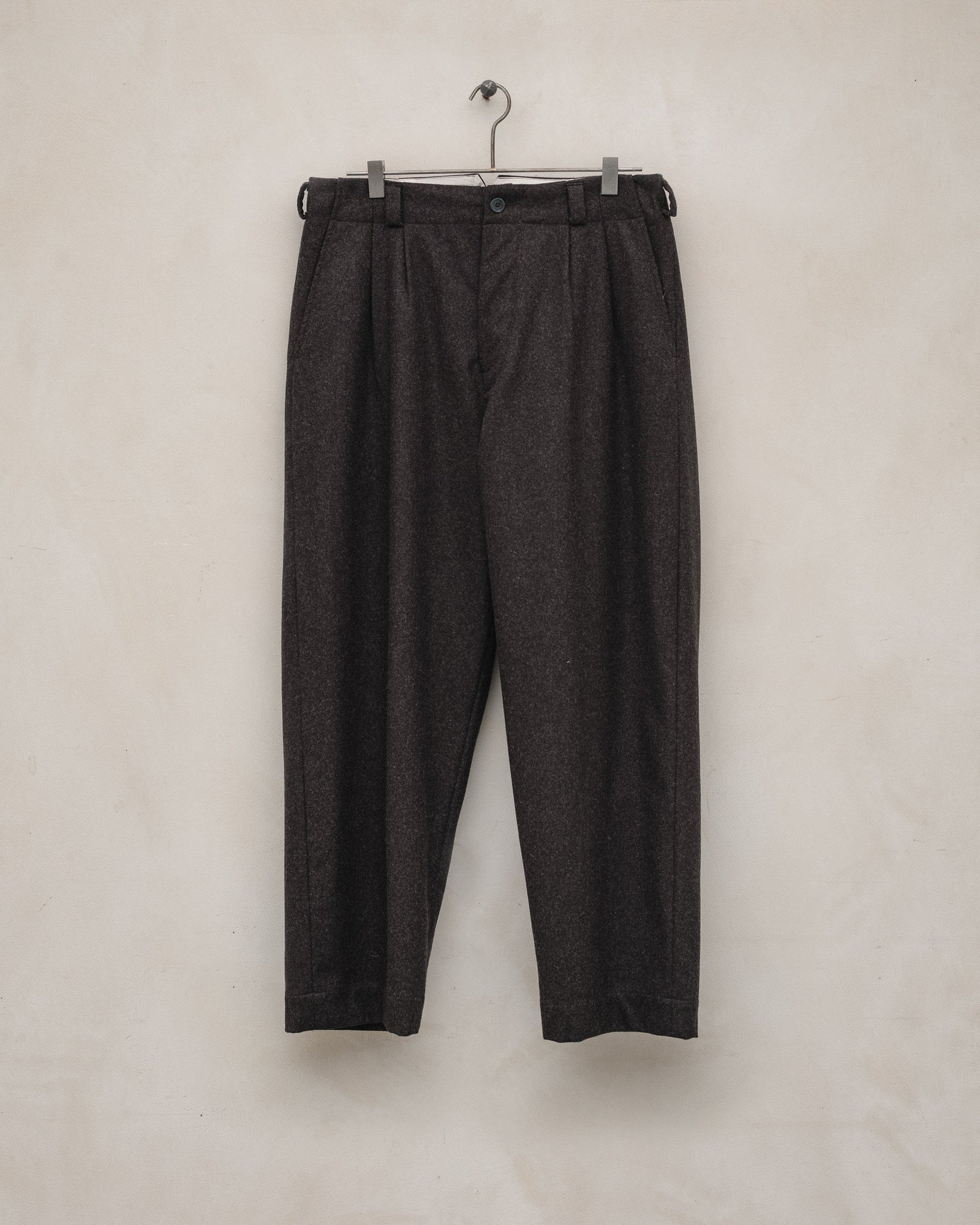 Two Pleat Pant Fox Merino Wool Flannel Dark Brown