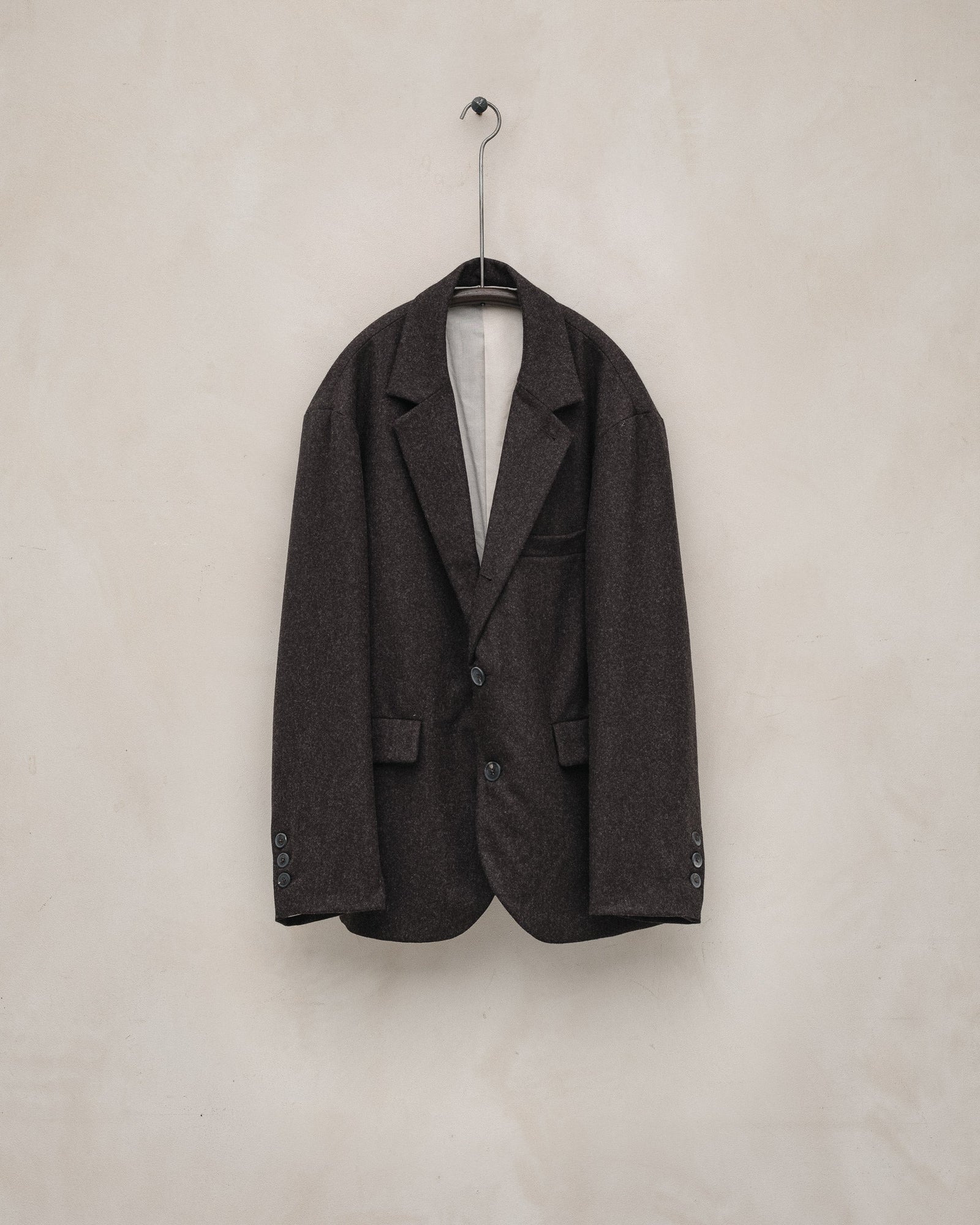Three Button Jacket Fox Merino Wool Flannel Dark Brown