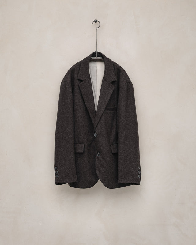 Three Button Jacket - Fox Merino Wool Flannel, Dark Brown
