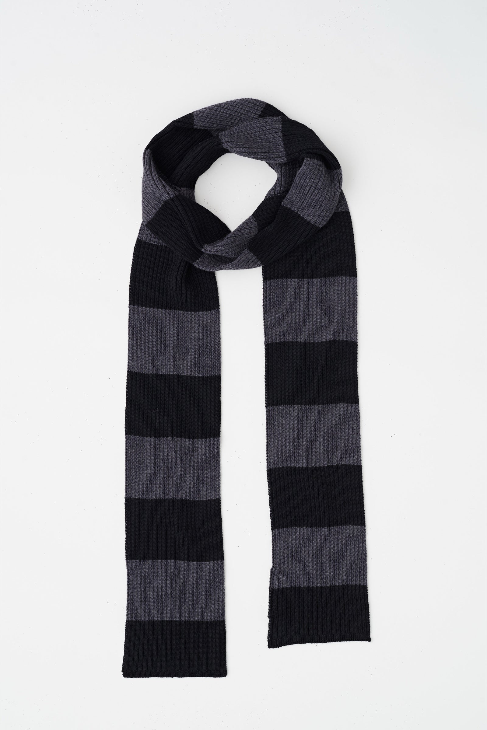 Elba Merino Skinny Scarf in Black/Charcoal Melange Stripe