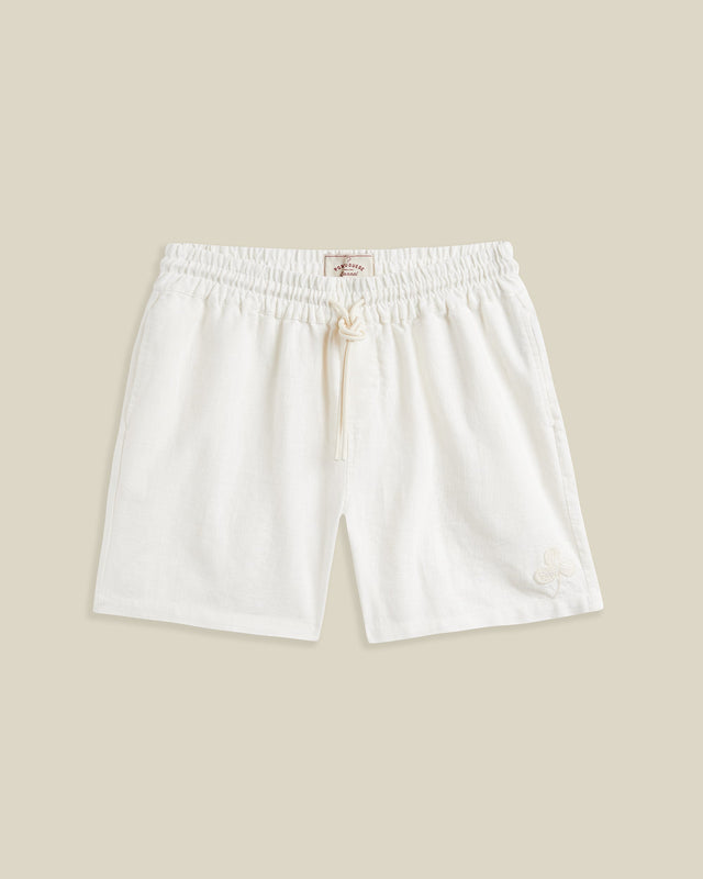 EMBROIDERY NATURE RAMIE SHORTS - ECRU