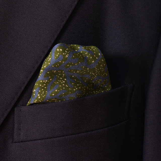 Pochette Bleu & Vert - Motif Corail - Laine & Soie