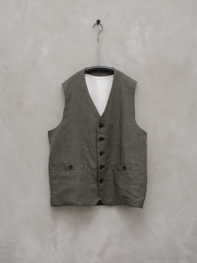 Welt Pocket Vest - Tumbled Linen, Olive