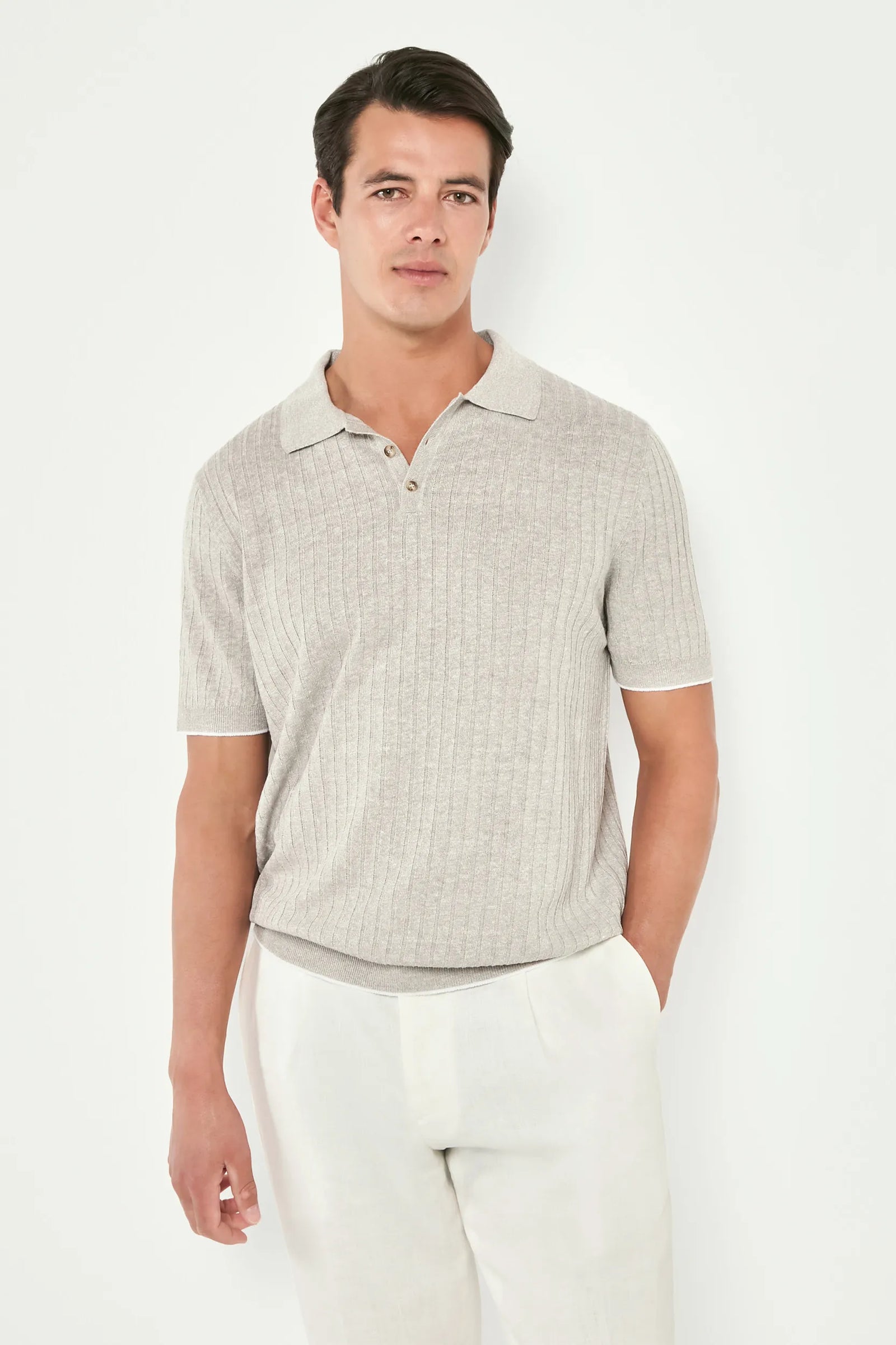 Cotton And Linen Ribbed Polo Made In Italy