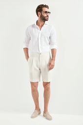 Striped Linen Relaxed Shorts Made In Italy