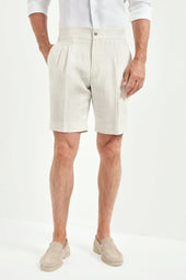 Striped Linen Relaxed Shorts Made In Italy