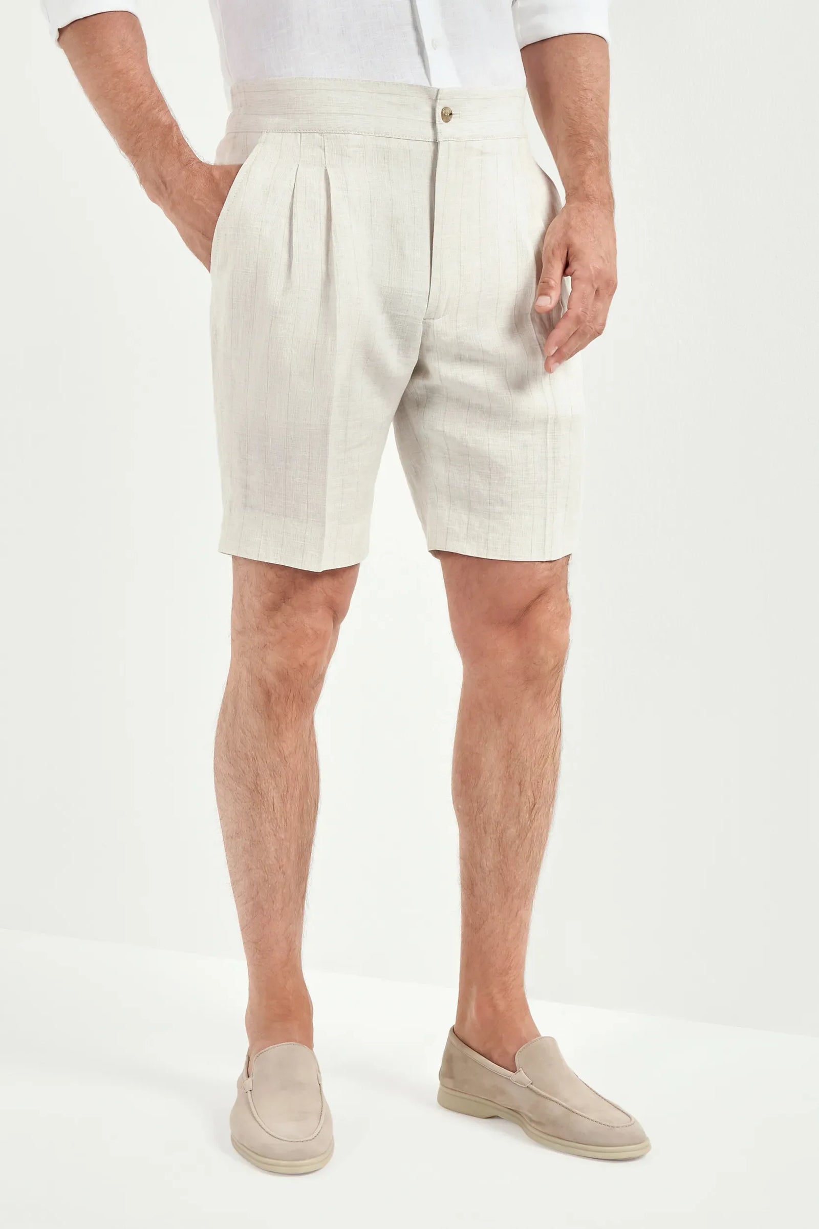 Striped Linen Relaxed Shorts Made In Italy