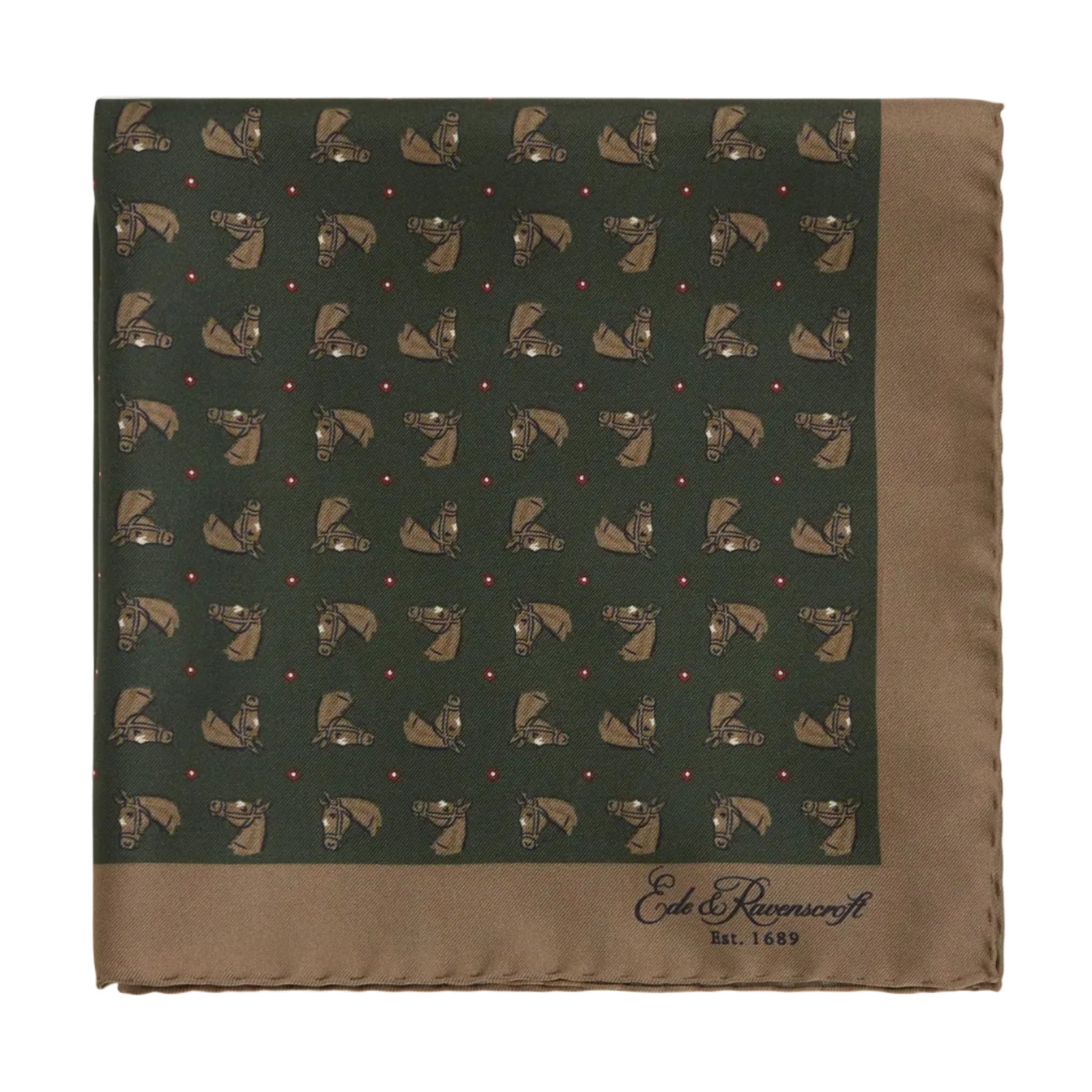 Green and Brown Horse Silk Pocket Square
