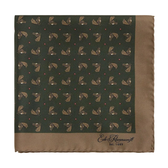 Green and Brown Horse Silk Pocket Square