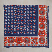 Edged Paisley Pocket Square in Navy