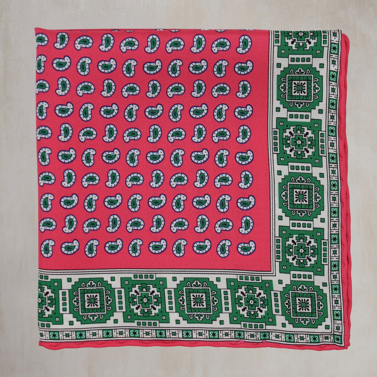 Edged Paisley Pocket Square In Pink